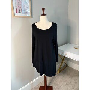 Eileen Fisher Size XL Long Sleeve Asymmetric Split Hem Knit Tunic Black